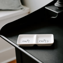 Load image into Gallery viewer, Mr. and Mrs. Jewelry Dish - Black and White - 7.2x4”