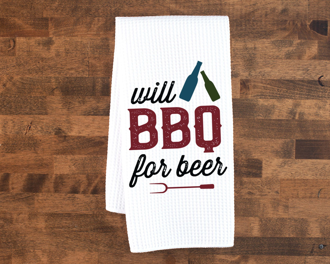BBQ and Beer Towel, Grilling Dish Towel, Gift for Men